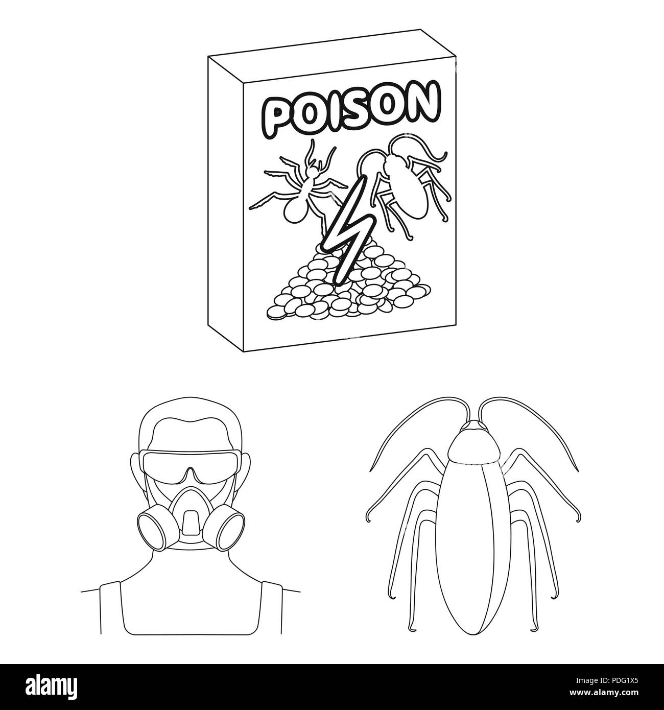 Pest, poison, personnel and equipment outline icons in set collection ...
