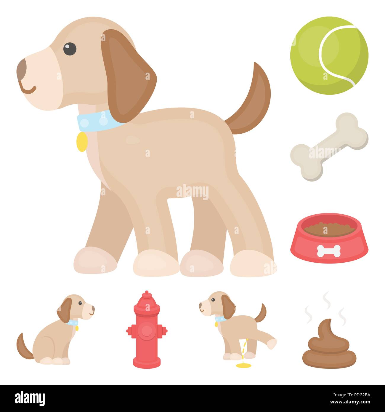 Pet dog cartoon icons in set collection for design. Caring for the puppy vector symbol stock  illustration. Stock Vector