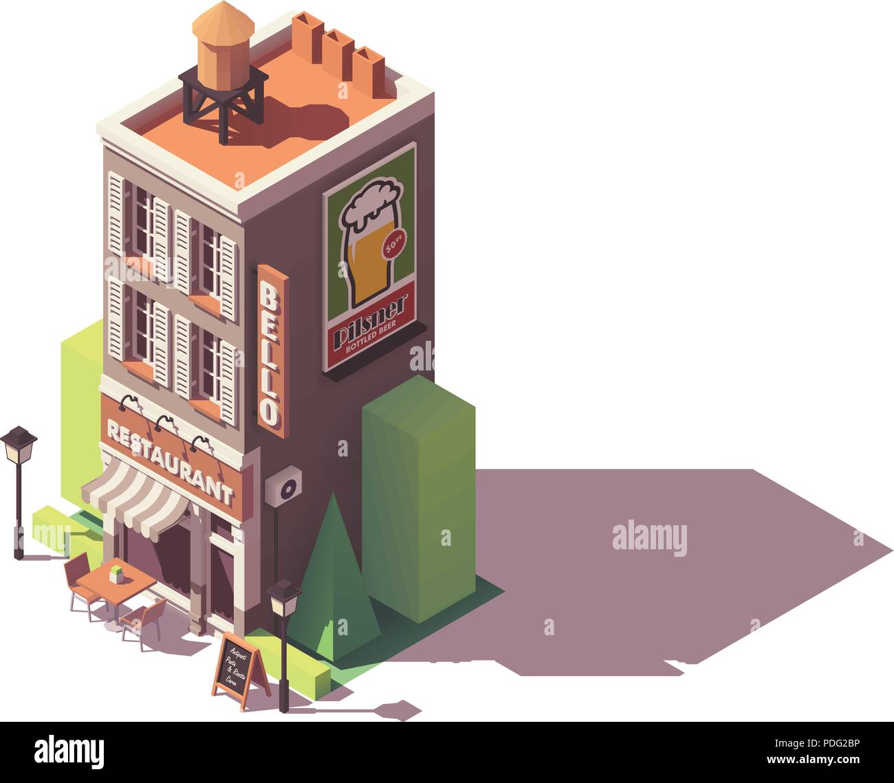 Vector isometric retro restaurant Stock Vector