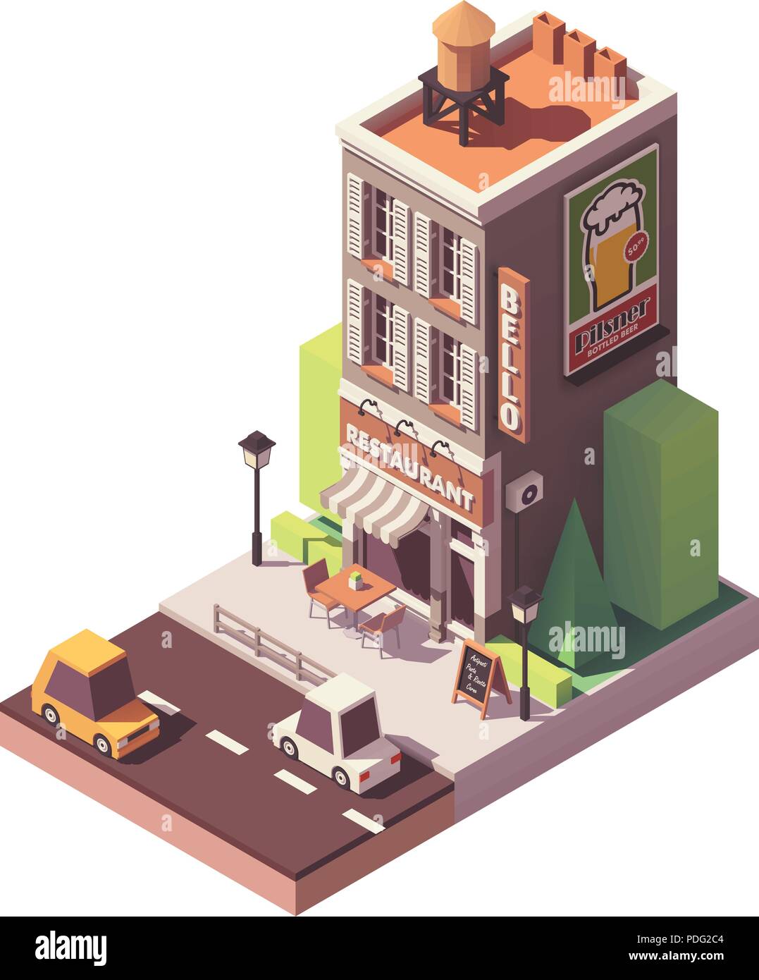 Vector isometric retro restaurant Stock Vector