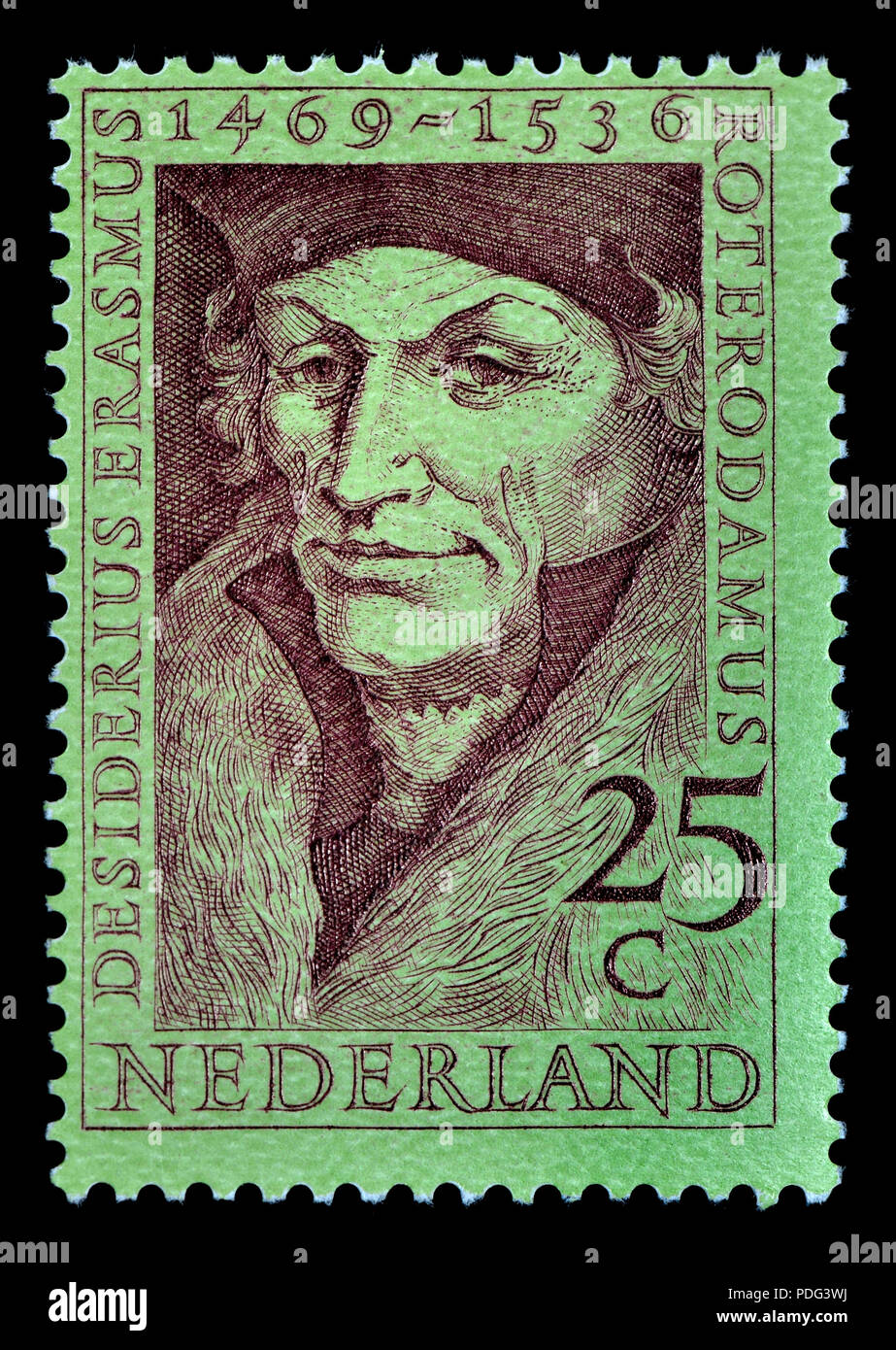 Netherlands postage stamp (1969) Erasmus of Rotterdam (Desiderius Erasmus Roterodamus:1466 – 1536), Dutch Christian Humanist and the greatest ..... Stock Photo