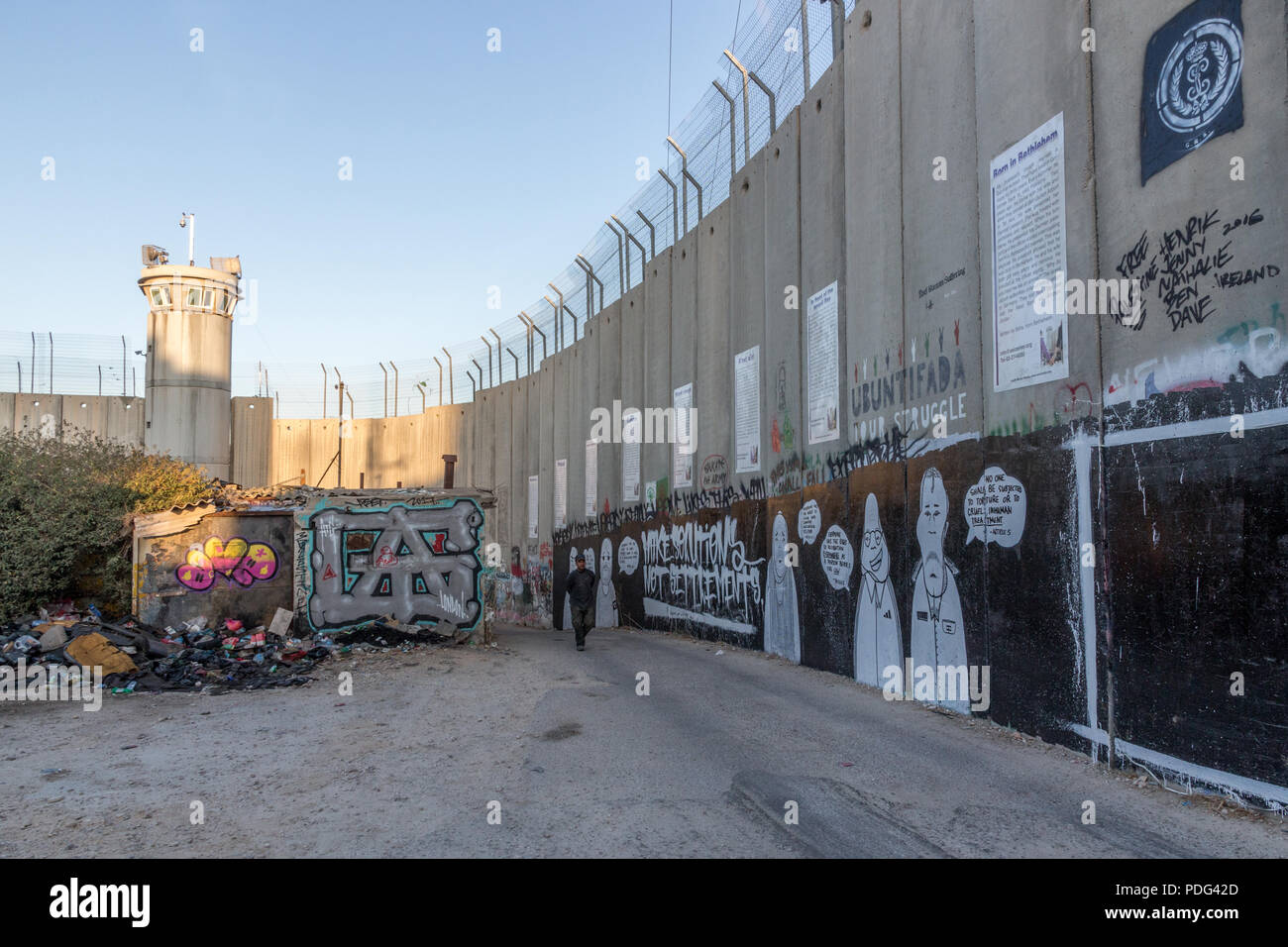 Graffiti on the Separation barrier  / Peace wall in  Bethleham, Israel, Palestine, Middle East. October 2017 Stock Photo