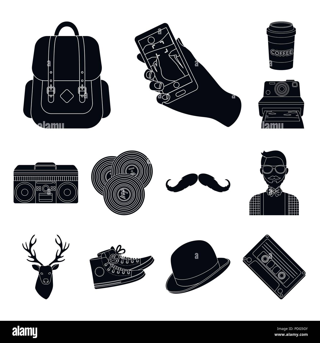 Style Hipster black icons in set collection for design. Hipster Attributes  and accessories vector symbol stock illustration Stock Vector Image & Art -  Alamy