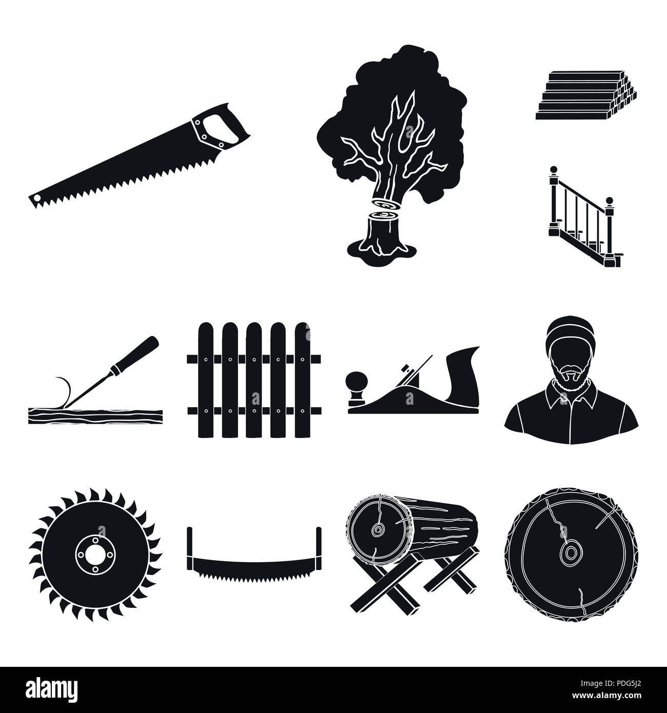 Sawmill and Timber black icons in set collection for design. Hardware and Tools vector symbol stock  illustration. Stock Vector