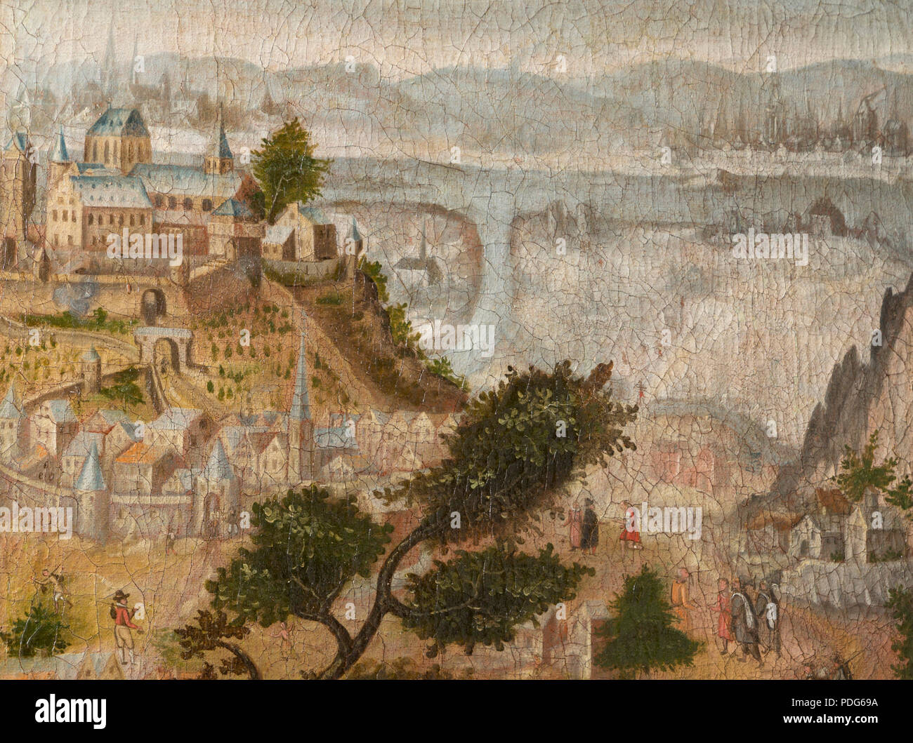 Fundationsbild von 1621, rechter Teil, die Städte Siegburg, Bonn und Köln Stock Photo