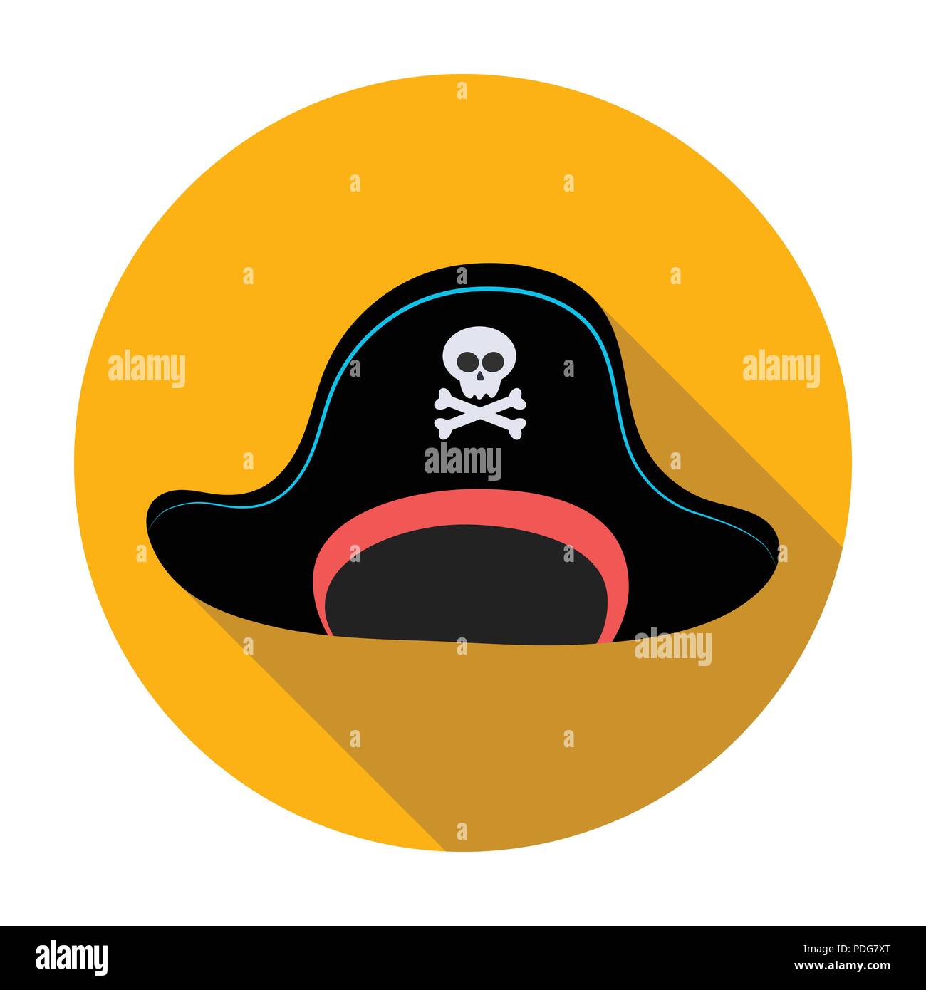 Pirate hat with skull icon in flat style isolated on white background ...