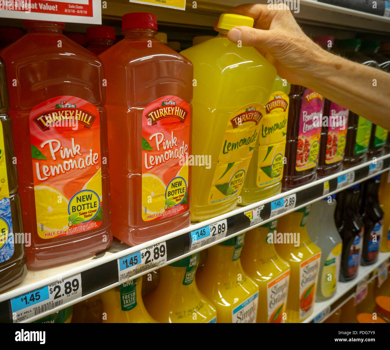 Turkey Hill brand beverages in a cooler in a supermarket in New York on