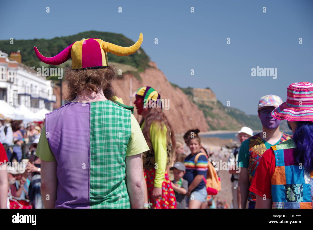 Gog Magog Molly, MultiColoured Fen Morris Dancers. At Sidmouth Folk