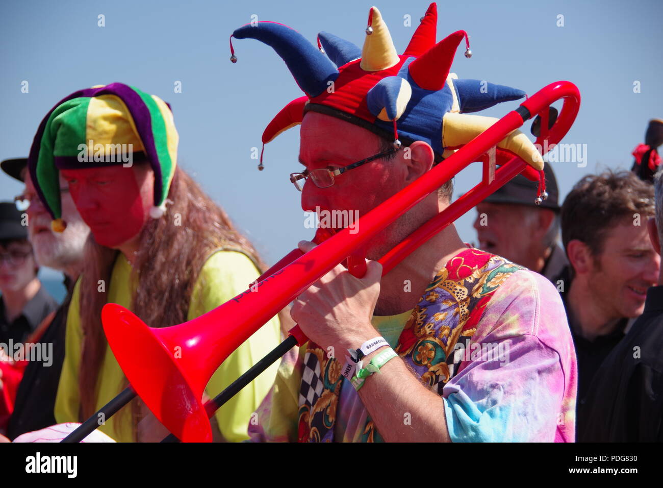 Gog Magog Molly, MultiColoured Fen Morris Dancers. At Sidmouth Folk