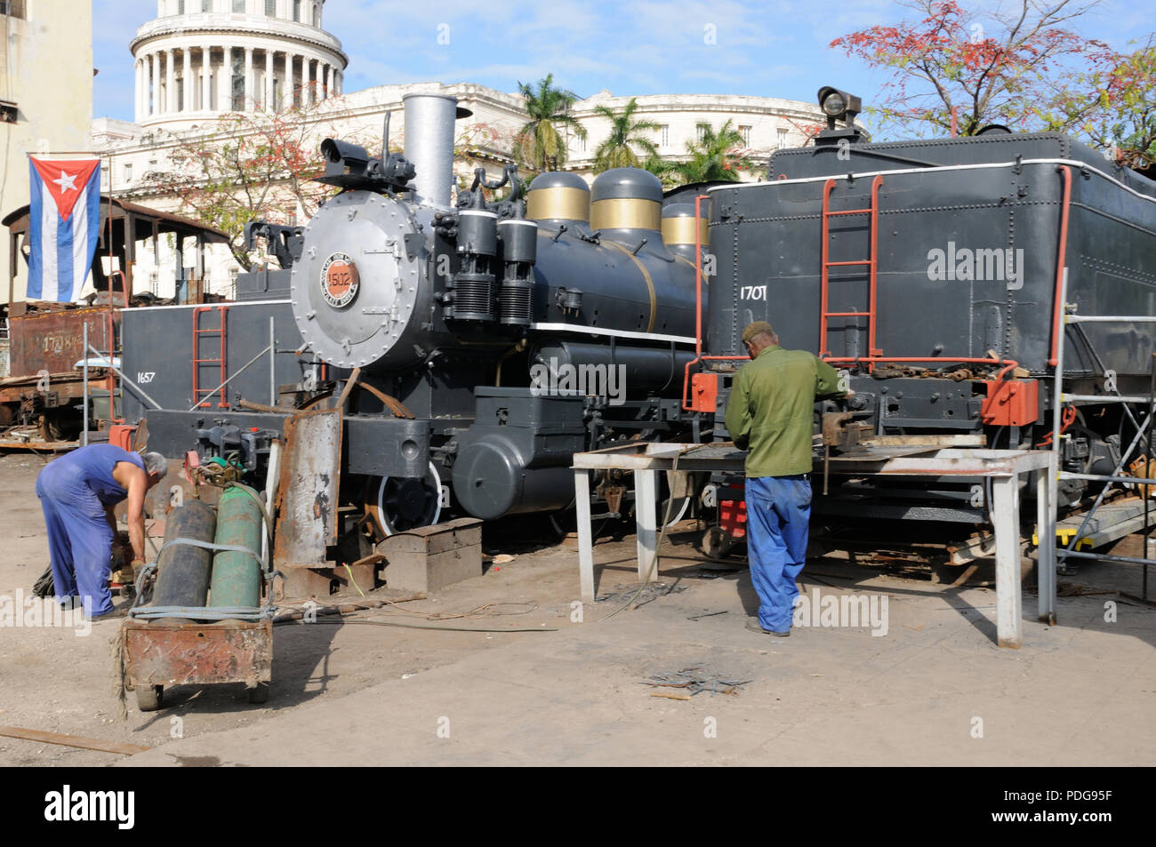 Cuba: Old train components are being restored for the railway museum in Havanna-City Stock Photo