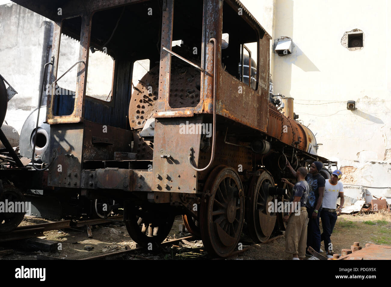 Cuba: Old train components are being restored for the railway museum in Havanna-City Stock Photo