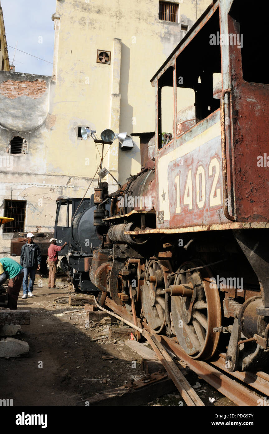 Cuba: Old train components are being restored for the railway museum in Havanna-City Stock Photo