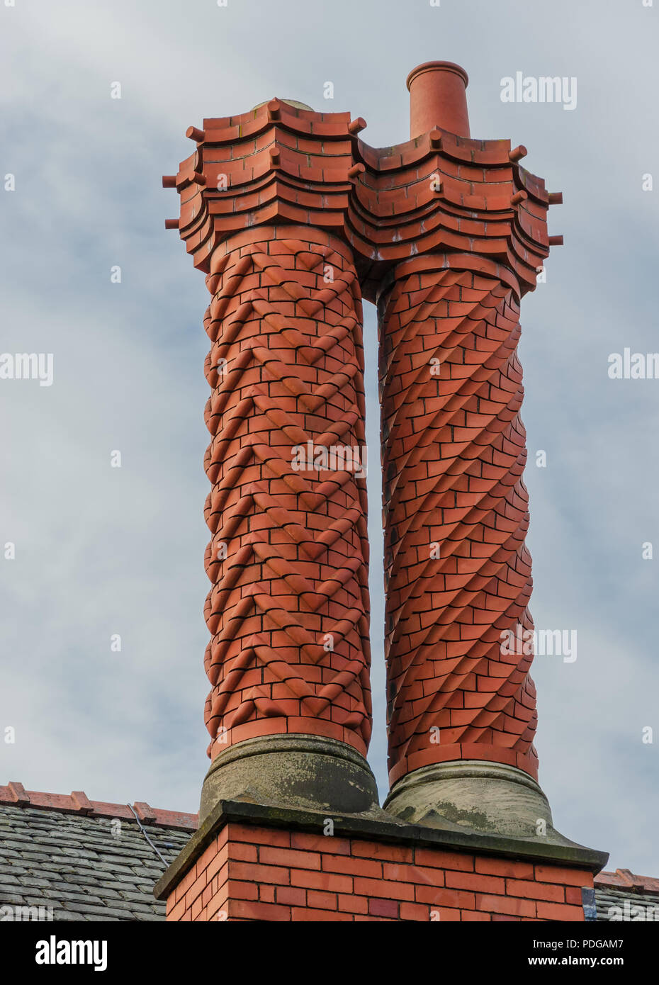 A close view of red brick chimney stacks Stock Photo - Alamy