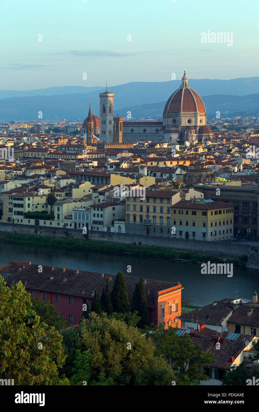 Sunrise and aerial view of the old center of Florence from Piazza