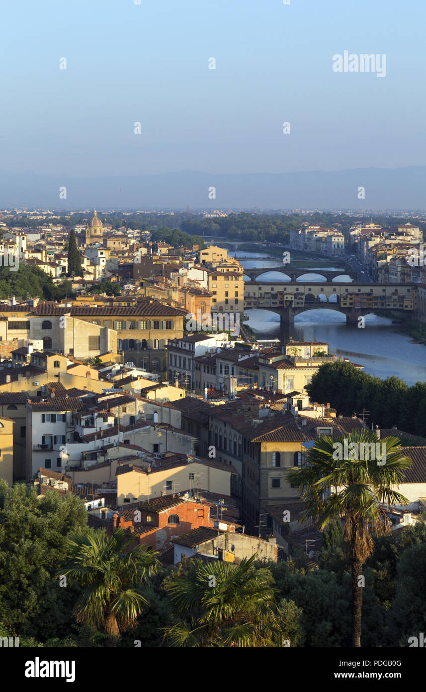 Sunrise and aerial view of the old center of Florence from Piazza