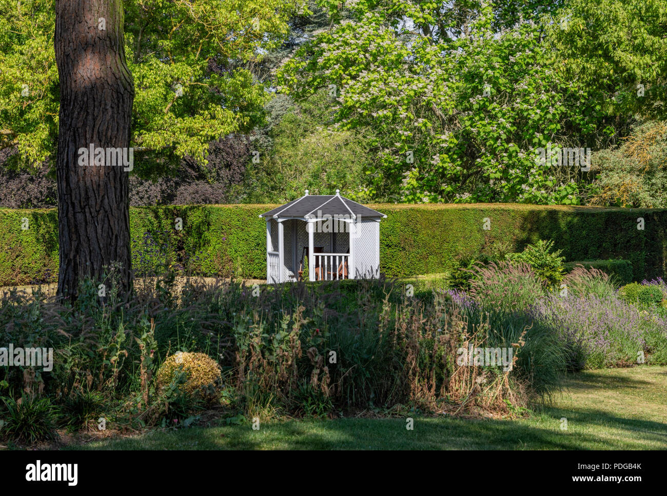 Summerhouse in the gardens of Fanhams Hall Hotel, Ware Hertfordshire Stock Photo