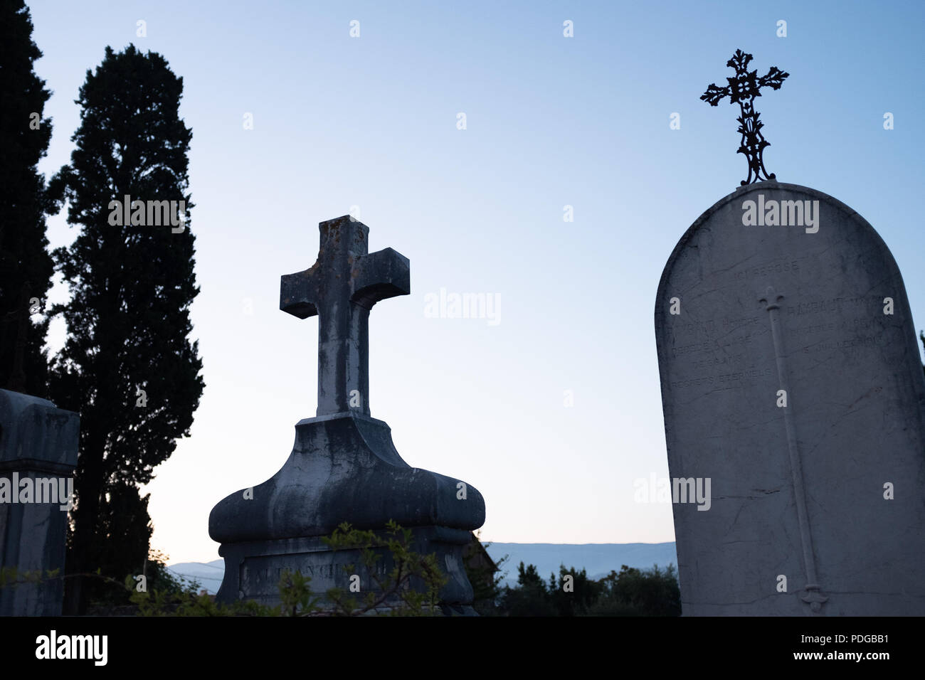 French Cemetery with Gravestones Stock Photo