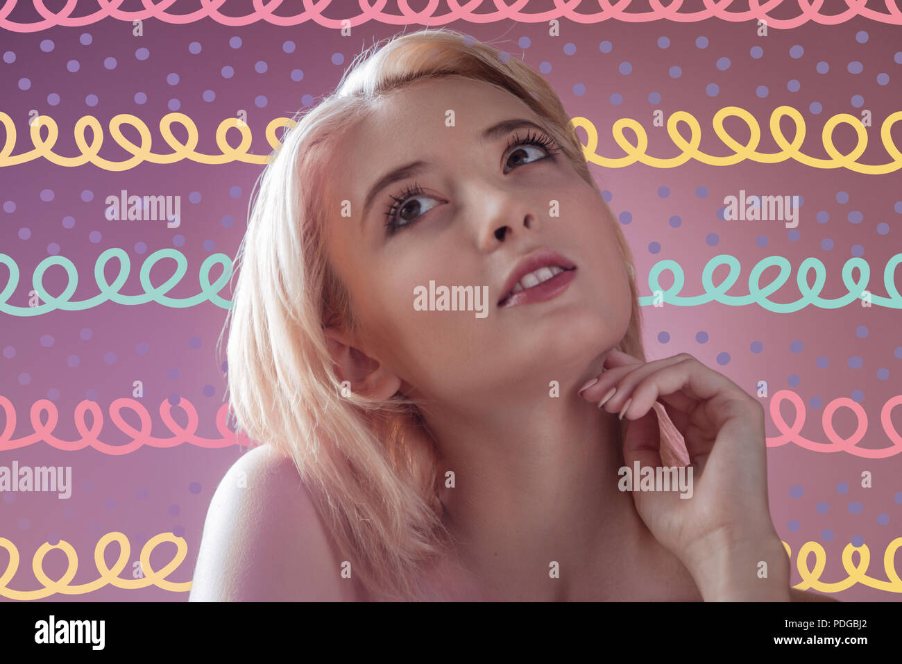 Beautiful and adorable woman dreaming Beautiful mind. Stock Photo