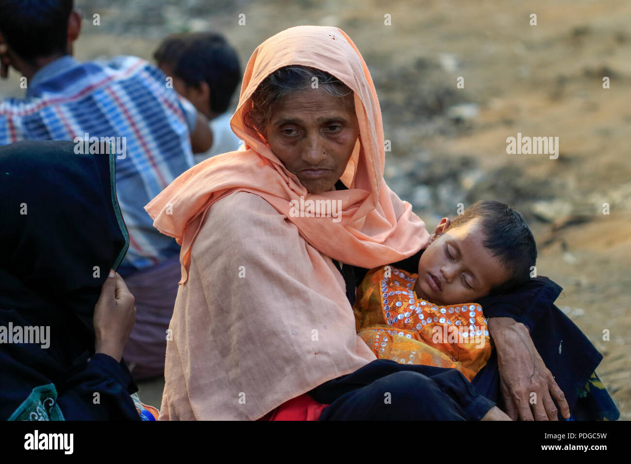 Rohingya refugees at Balukhali Refugee Camp. Cox's Bazar, Bangladesh Stock Photo