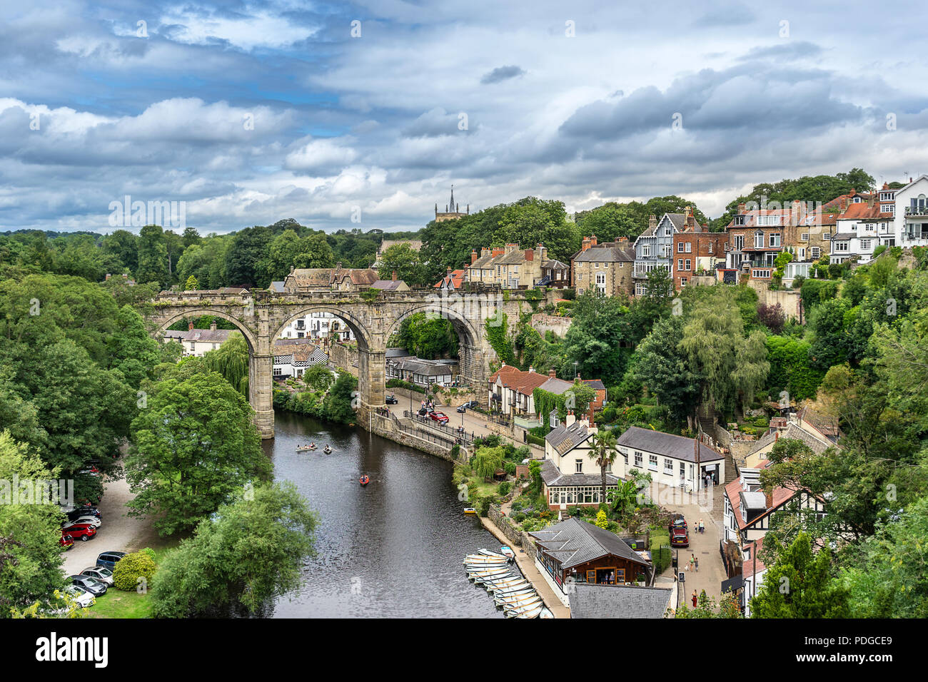 Looking down the River Nidd to the town of Knaresborough in Yorkshire England Stock Photo
