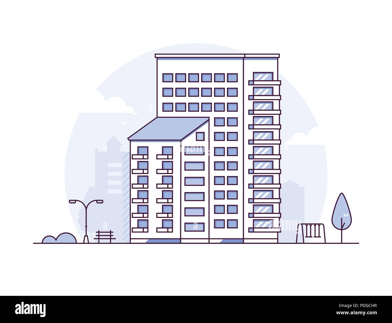 Urban landscape - modern thin line design style vector illustration ...