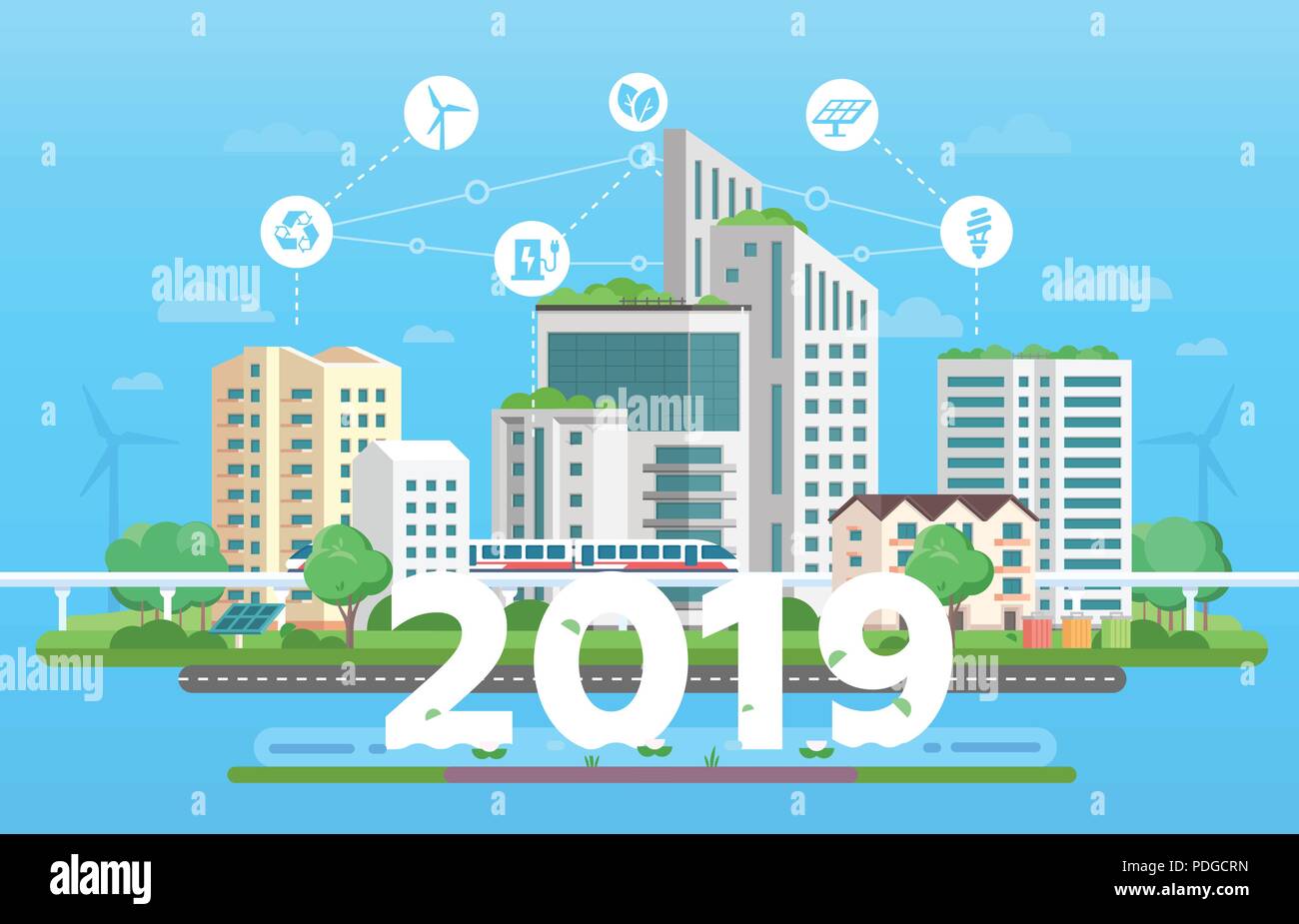Modern eco city - colorful flat design style vector illustration Stock ...
