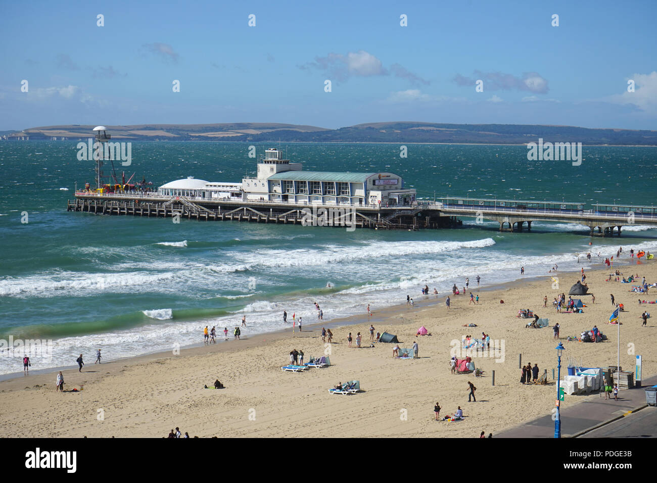 Overview of Bournemouth Pier and beach Stock Photo