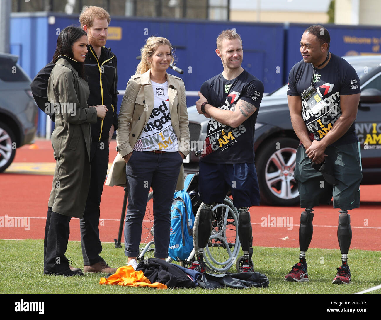 Prince Harry and Ms Meghan Markle as they attend the UK Team Invictus Games trials held at Bath University Sports training village in Somerset. Stock Photo