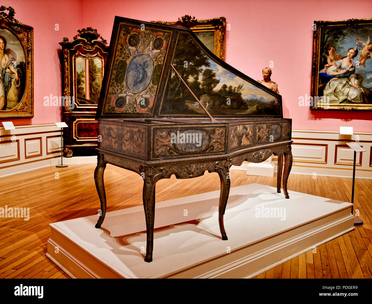 17th Century French Harpsichord, Ringling Museum, Saratoga FL Made in 1652 by Claude Jacquet of Paris. Stock Photo