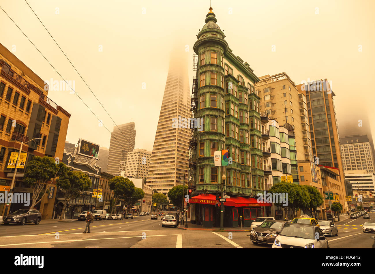 San Francisco was covered with smoke affected from the Yolo County wildfire on July 01, 2018, California, United States. Stock Photo