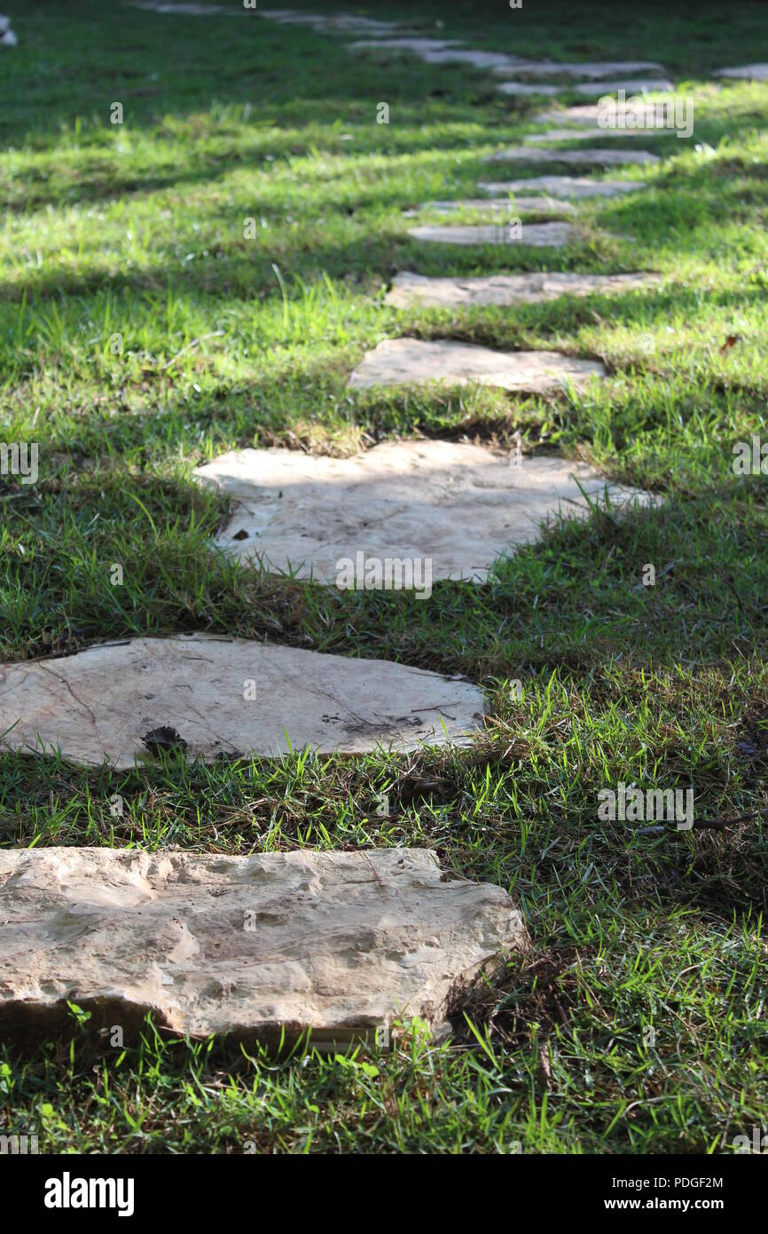Stepping stones across a shaded path Stock Photo Alamy