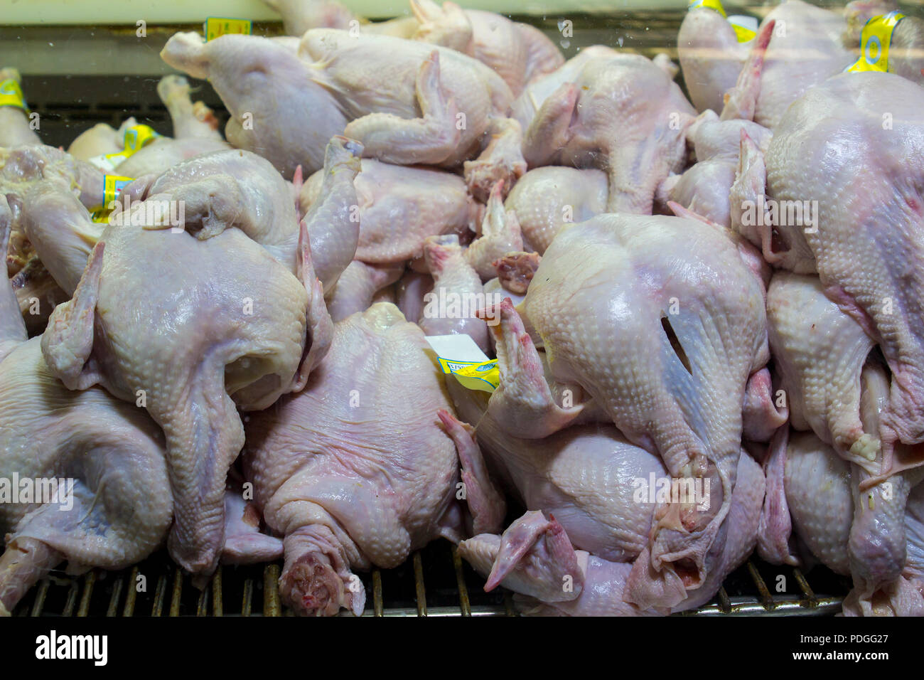 11 May 2018 A stock of chickens in a small butchers shop in the Arab Quarter of the old City of Jerusalem Israel Stock Photo