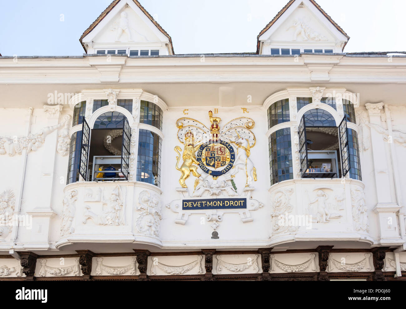 15th century The Ancient House (Sparrowes House) showing wall pargeting, The Buttermarket, Ipswich, Suffolk, England, United Kingdom Stock Photo