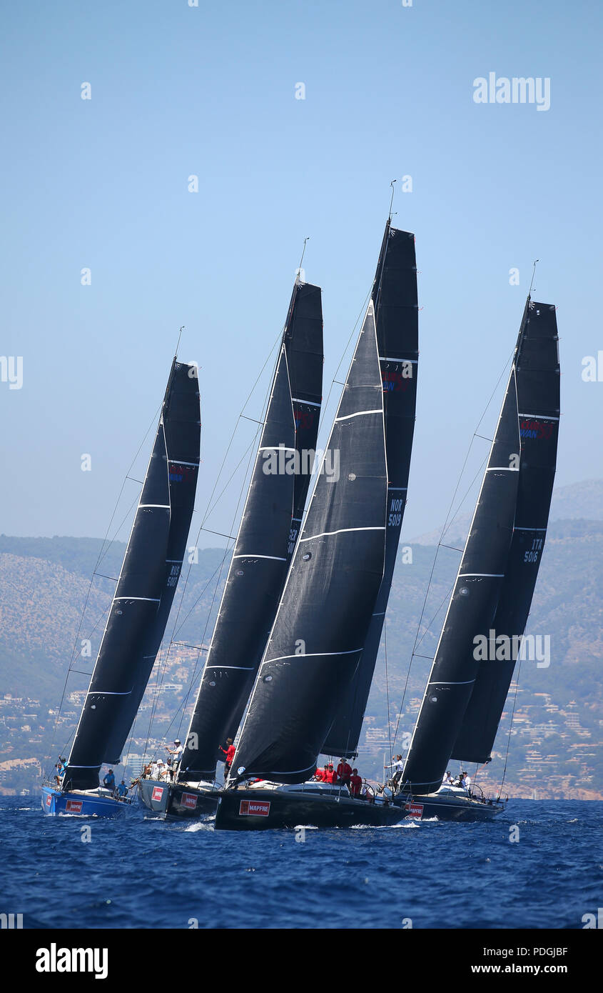 Ships compete during the kings cup sailing regatta in the island of Mallorca Stock Photo