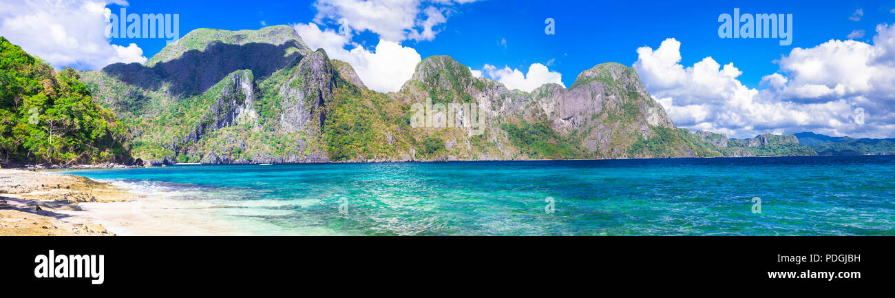 Tropical paradise in El Nido,Philippines,view with sea and  mountains. Stock Photo