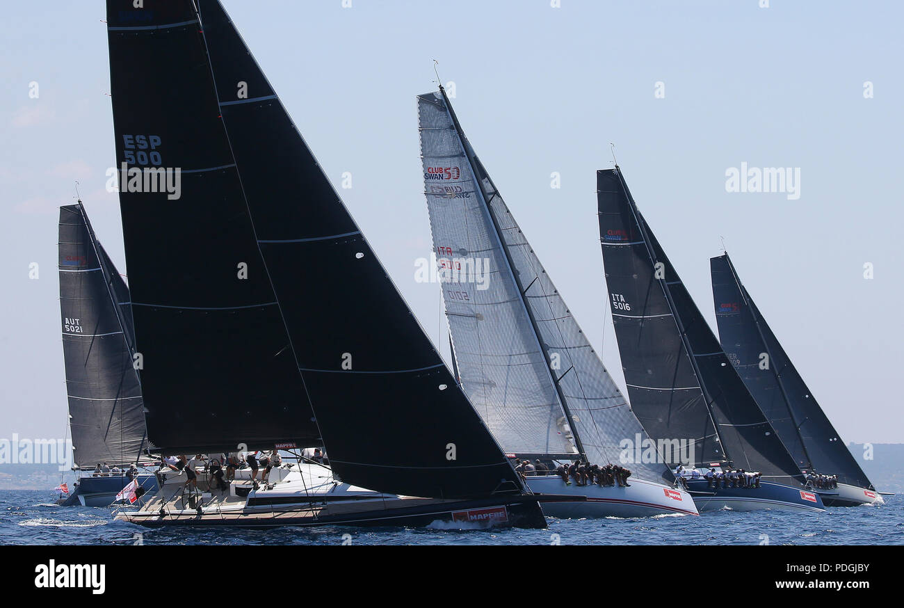 Ships compete during the kings cup sailing regatta in the island of Mallorca Stock Photo