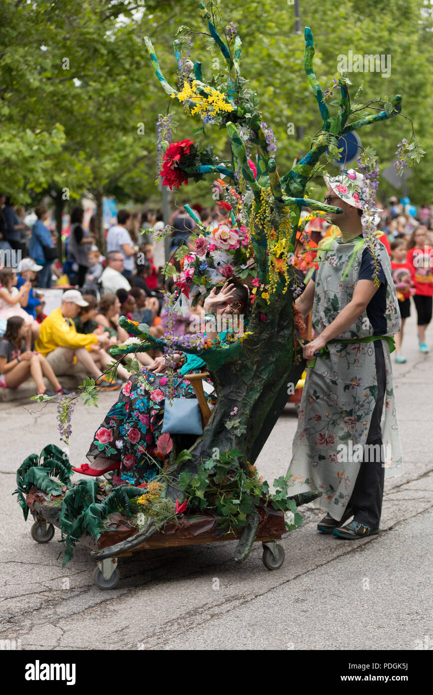 Cleveland, Ohio, USA - June 9, 2018 woman riding a float in shape of a ...