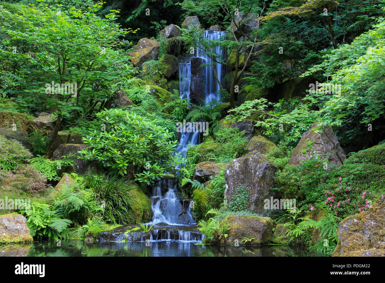 Beautiful waterfalls in Japanese Garden Stock Photo - Alamy