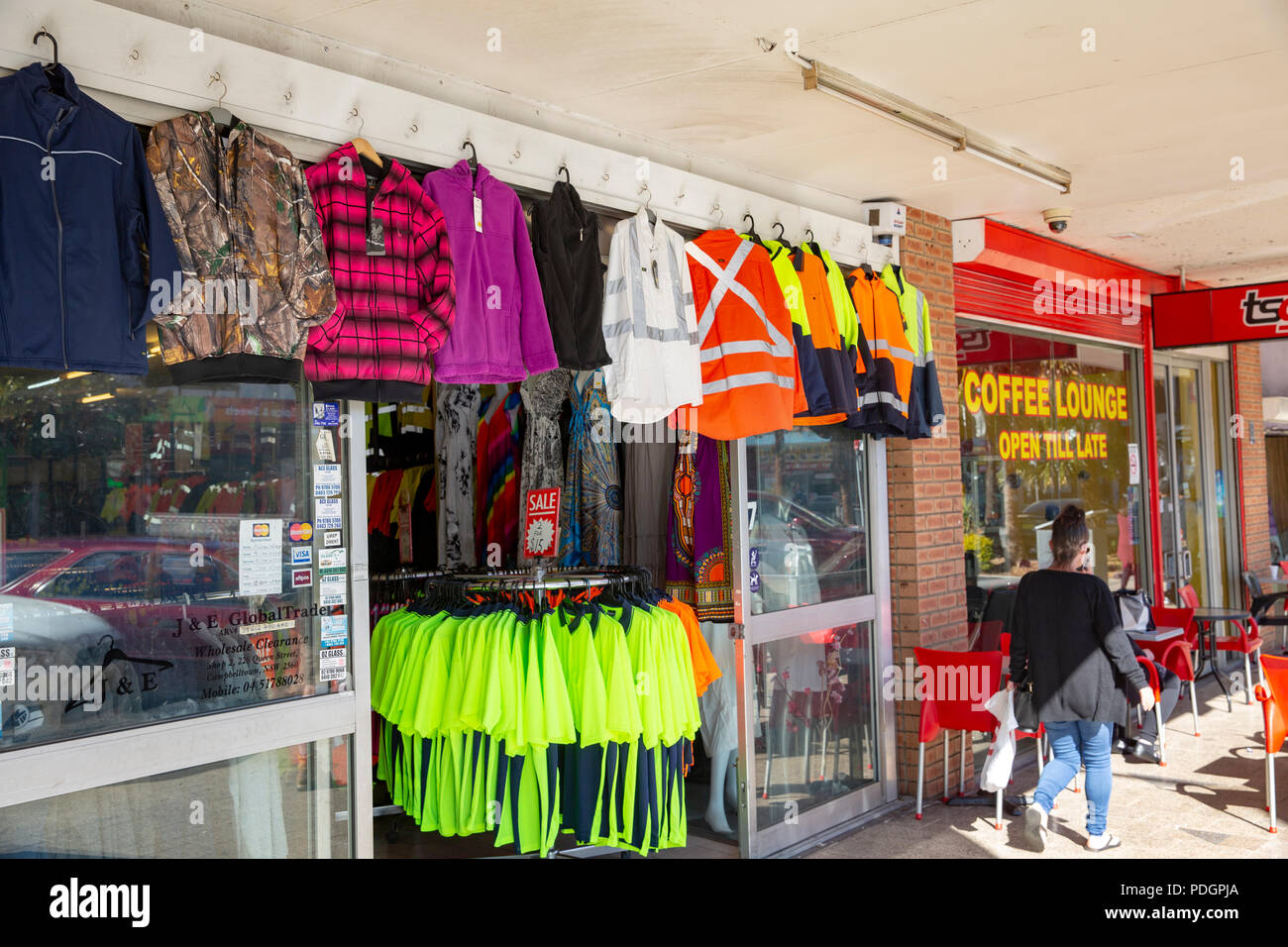 Mens workwear clothing store shop in Campbelltown high street,Greater Western Sydney,Australia Stock Photo
