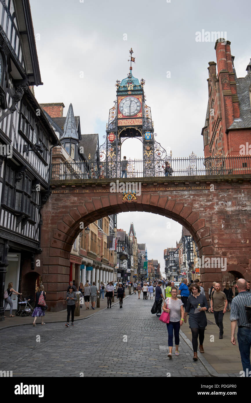 eastgate with ornate clock tower in chester city walls eastgate street