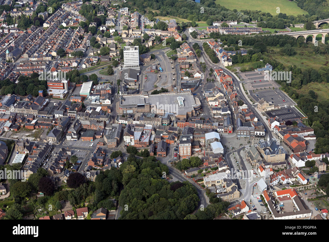 aerial view of Bishop Auckland town centre, County Durham Stock Photo