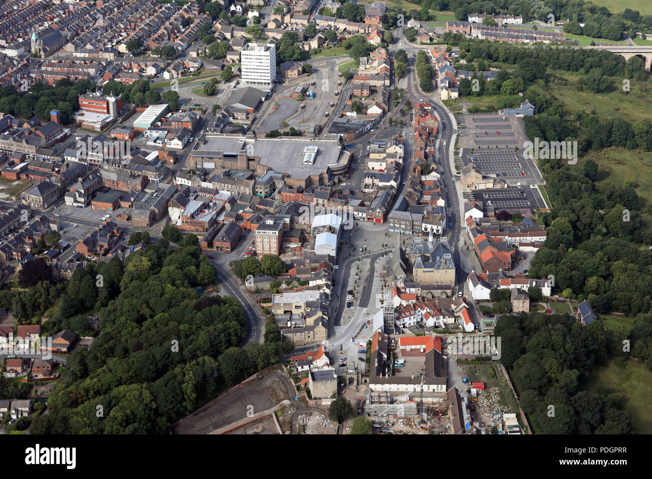 aerial view of Bishop Auckland town centre, County Durham Stock Photo