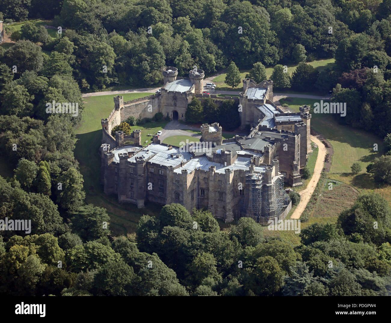 aerial view of Brancepeth Castle, County Durham Stock Photo
