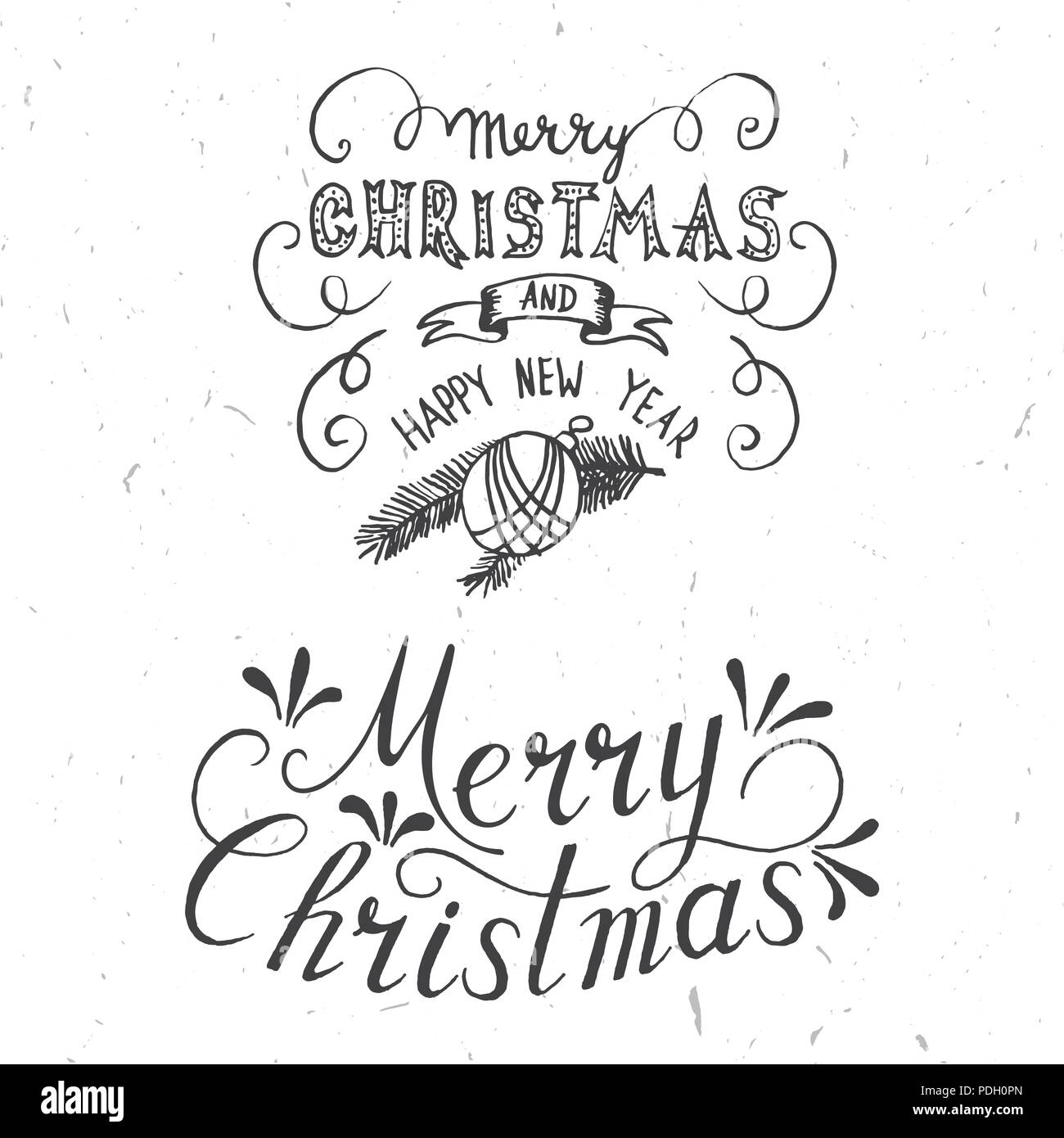 Merry Christmas Lettering Design. Vector illustration. Xmas design for congratulation cards, invitations, banners and flyers. Hand drawn holiday illus Stock Vector