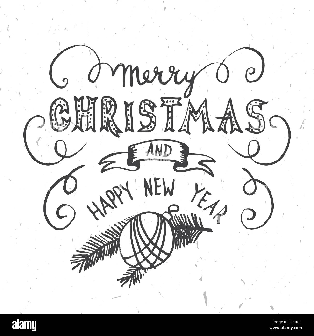 Merry Christmas Lettering Design. Vector illustration. Xmas design for congratulation cards, invitations, banners and flyers. Hand drawn holiday illus Stock Vector