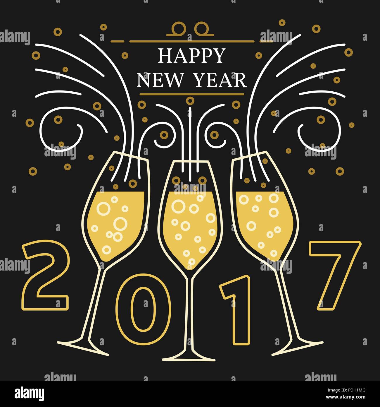 Happy new year greeting card. EPS10 vector. Champagne glasses thin line ...