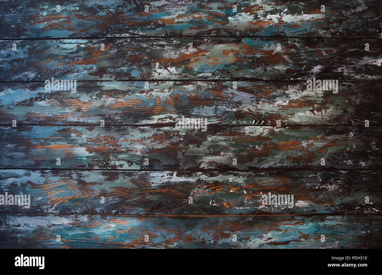 Decorative rustic turquoise wooden background with horizontal planks ...