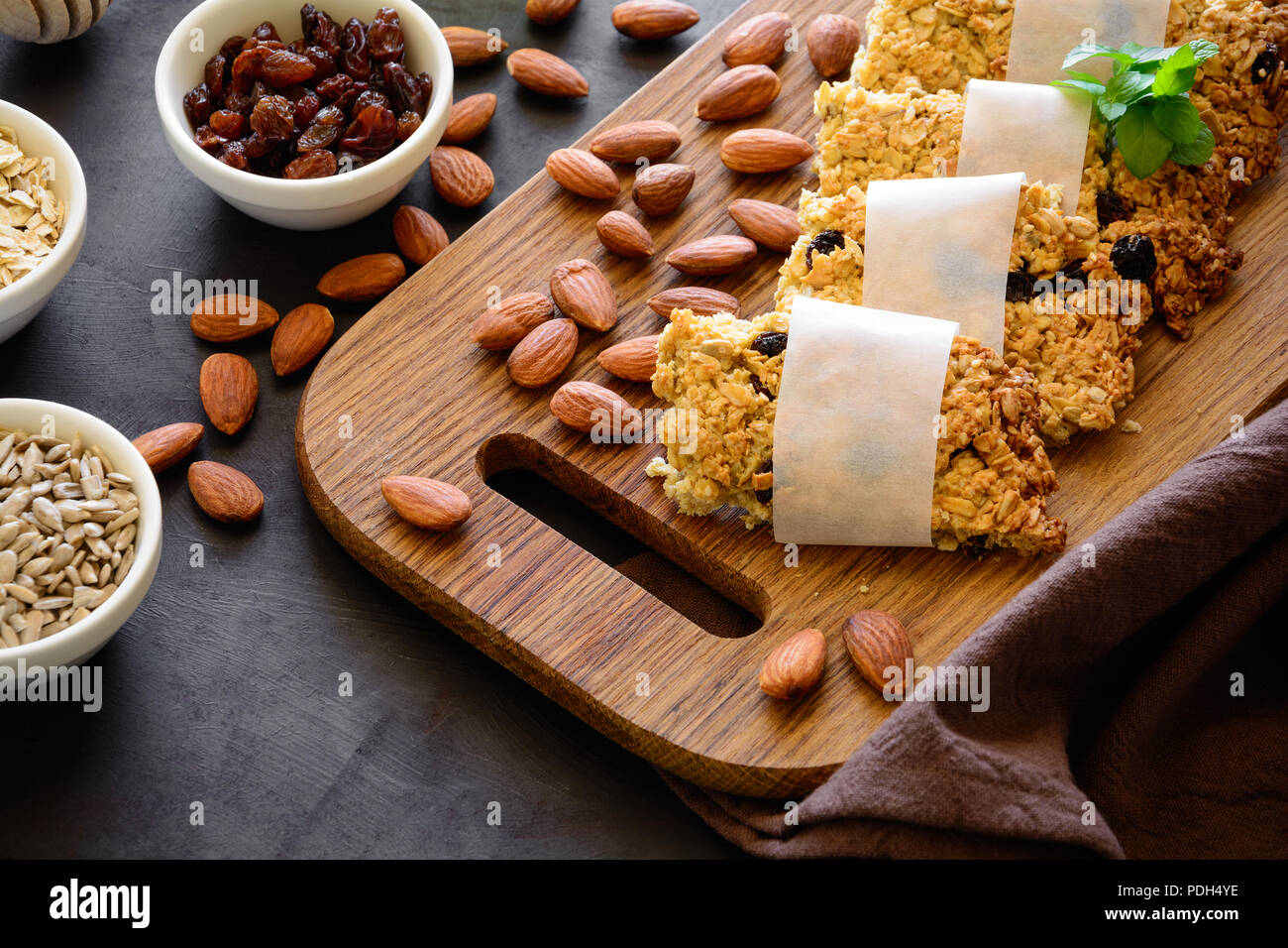 Superfood breakfast bars with oats,sesame, sunflower seeds, honey and