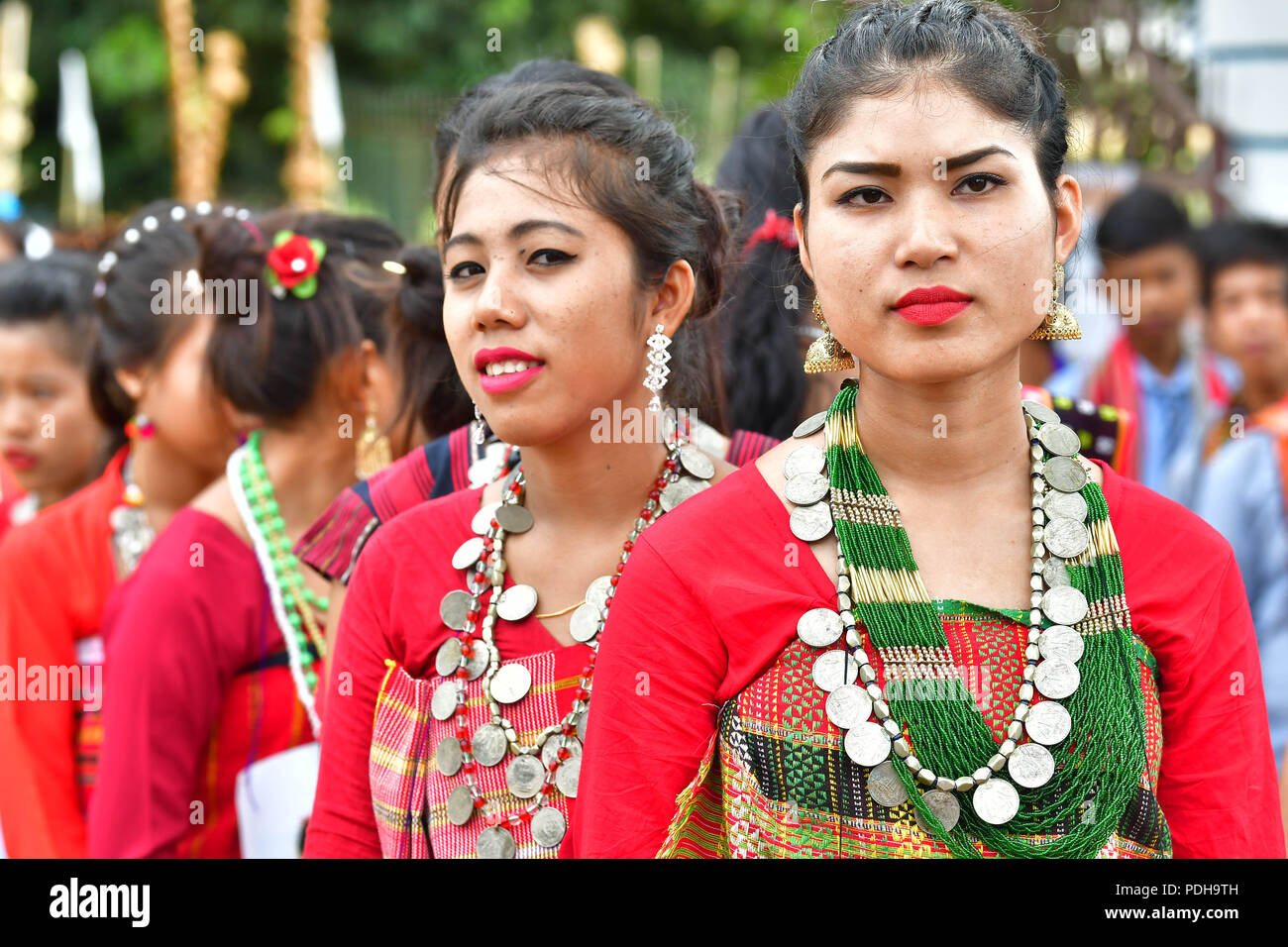 Agartala, Tripura, India. 9th Aug, 2018. Girls are seen dressed up in ...