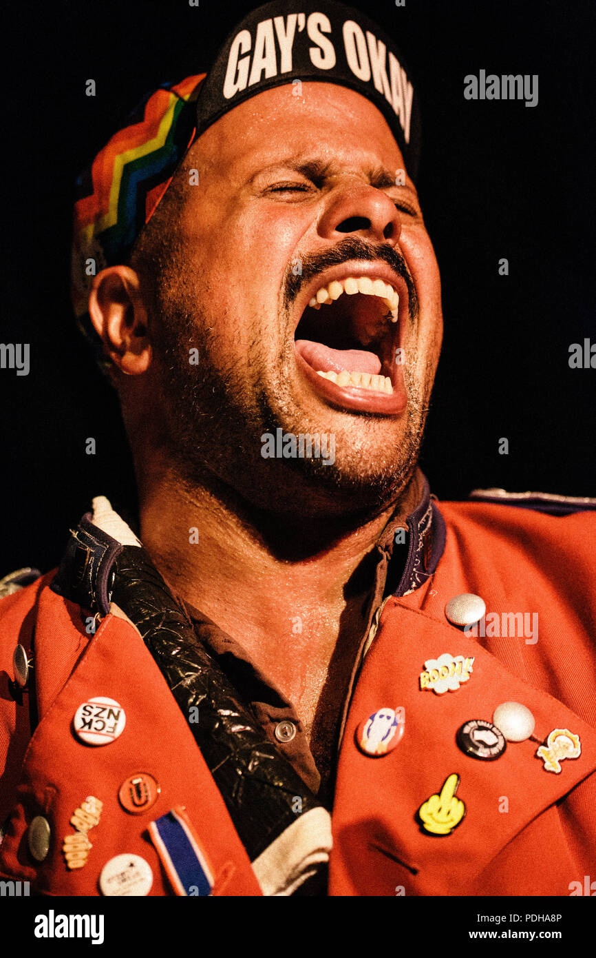 Denmark, Copenhagen - August 8, 2018. The German techno marching band Meute performs a live concert at Riddersalen during the electronic music festival STRØM Festival 2018 in Copenhagen. (Photo credit: Gonzales Photo - Malthe Ivarsson). Credit: Gonzales Photo/Alamy Live News Stock Photo